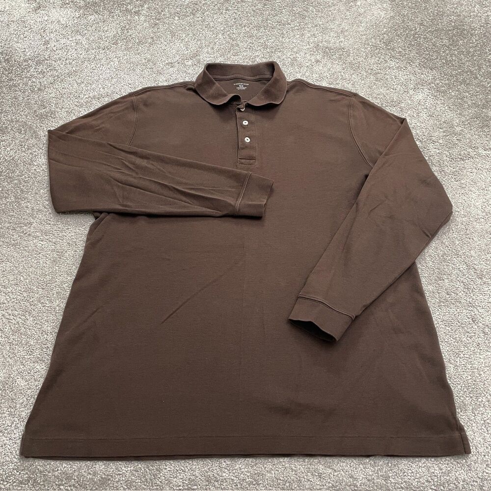 Lands' End Polo Shirt Mens XLT Brown Long Sleeve 100% Cotton Casual Outdoor Top